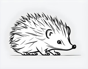 Hedgehog simple hand drawing line art style white background