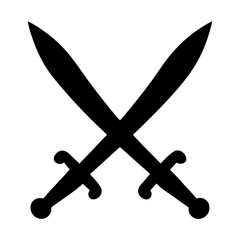 Two crossed swords silhouette representing combat, conflict, or heraldic symbol