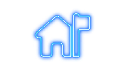 Neon outline of a house with a flag, symbolizing home ownership or real estate
