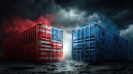 Fototapeta premium US-China Trade War: A Confrontation of Cargo Containers