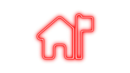 Neon outline of a house with a flag, symbolizing home ownership or real estate