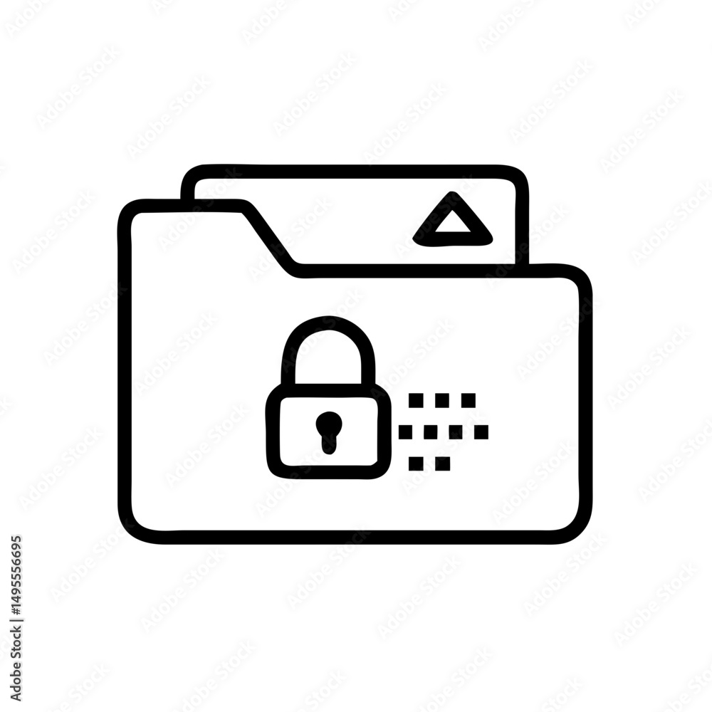 Poster black outline icon of a folder with a document inside and a padlock on the front. useful for data se