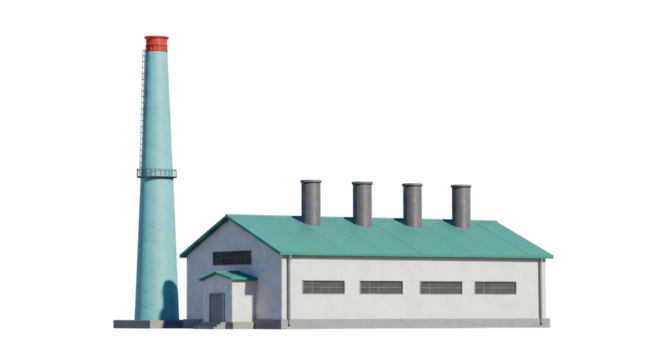 Isolated Factory Building with Chimneys