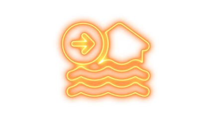 Neon Flood Evacuation Icon, Neon house flood water circle arrow right icon glow with transparent background