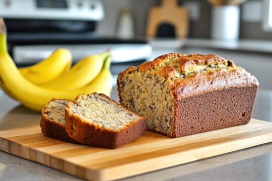 Banana bread with fresh bananas