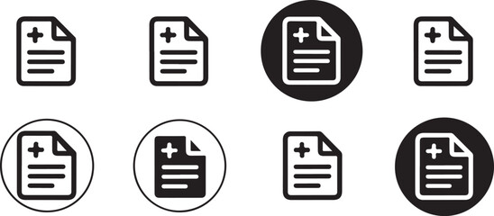 Medical Report Document Icons Set Black and White Variations