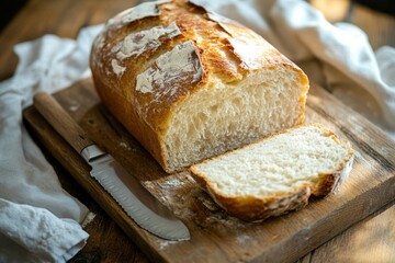 Soft sliced bread on napkin