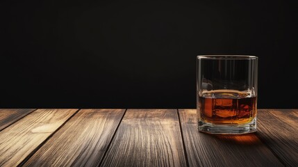 Unoccupied whisky glass on wooden table with blank background
