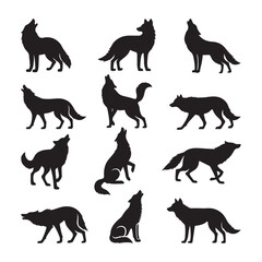 Howling Wolf Silhouette Vector Set for Wildlife Art