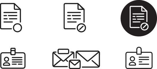 Document Rejected Icon Set Email and ID Card