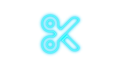 Neon Scissors Icon with Glowing Effect, Neon scissors glow with transparent background