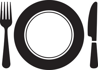 Simple Black and White Plate Fork and Knife Icon