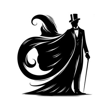 Silhouette of an elegant gentleman parson on a white background