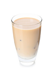 Tasty iced coffee in glass isolated on white