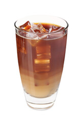 Tasty iced coffee in glass isolated on white