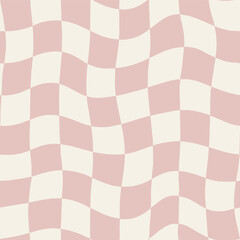 Wavy Check seamless vector pattern, groovy 90s checkers dusty pink wallpaper, textile print, fabric
