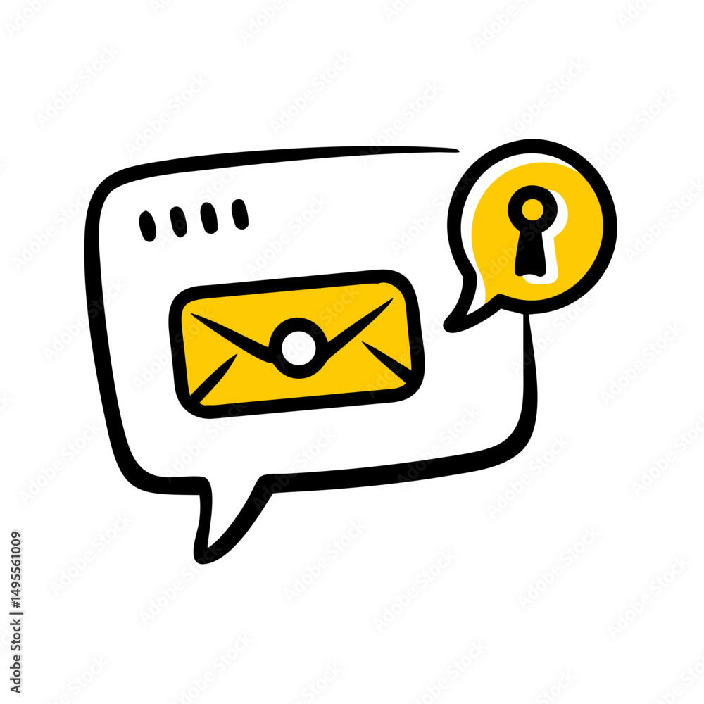 Poster message bubble containing an email icon with a speech bubble showing a keyhole, ideal for websites o
