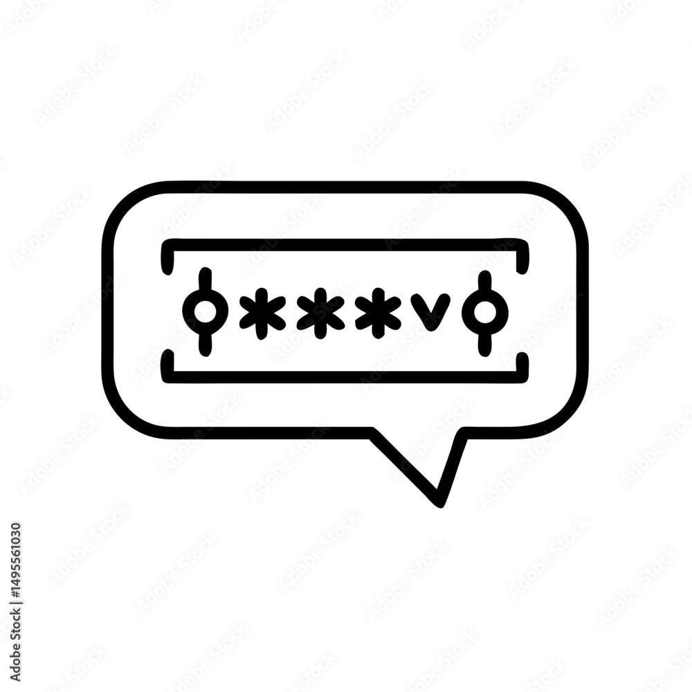Aufkleber a line art icon of a speech bubble containing asterisks and a rectangle, representing a hidden passw