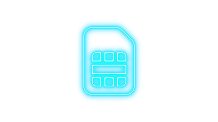 Glowing neon SIM card icon, Neon sim card glow with transparent background