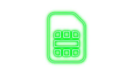 Glowing neon SIM card icon, Neon sim card glow with transparent background