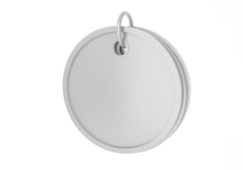round white tag, label ring, blank design, clean plastic, minimal badge, keychain object, 3d illustration, simple circle, tag element, empty token.