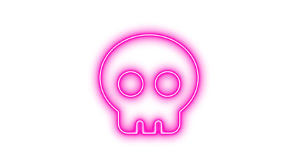 Glowing neon skull icon with a simplistic design, Neon skull glow with transparent background