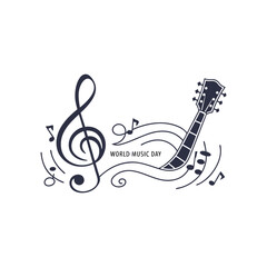 World music day vectors with silhouette, musical instrument and musical's icon