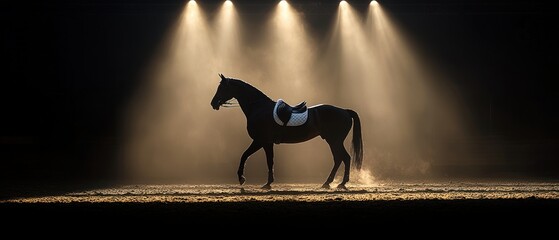 Silhouetted horse in spotlight