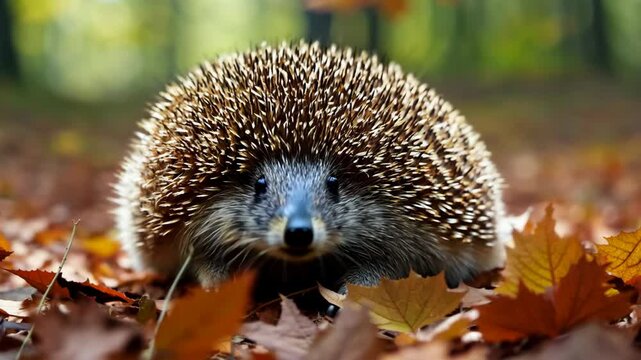 Cute wild mammal hedgehog in nature with prickly bristles
