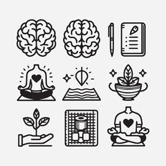 Wellness, Insurance, and Business Icons Set – Black Vector Line & Solid Illustrations