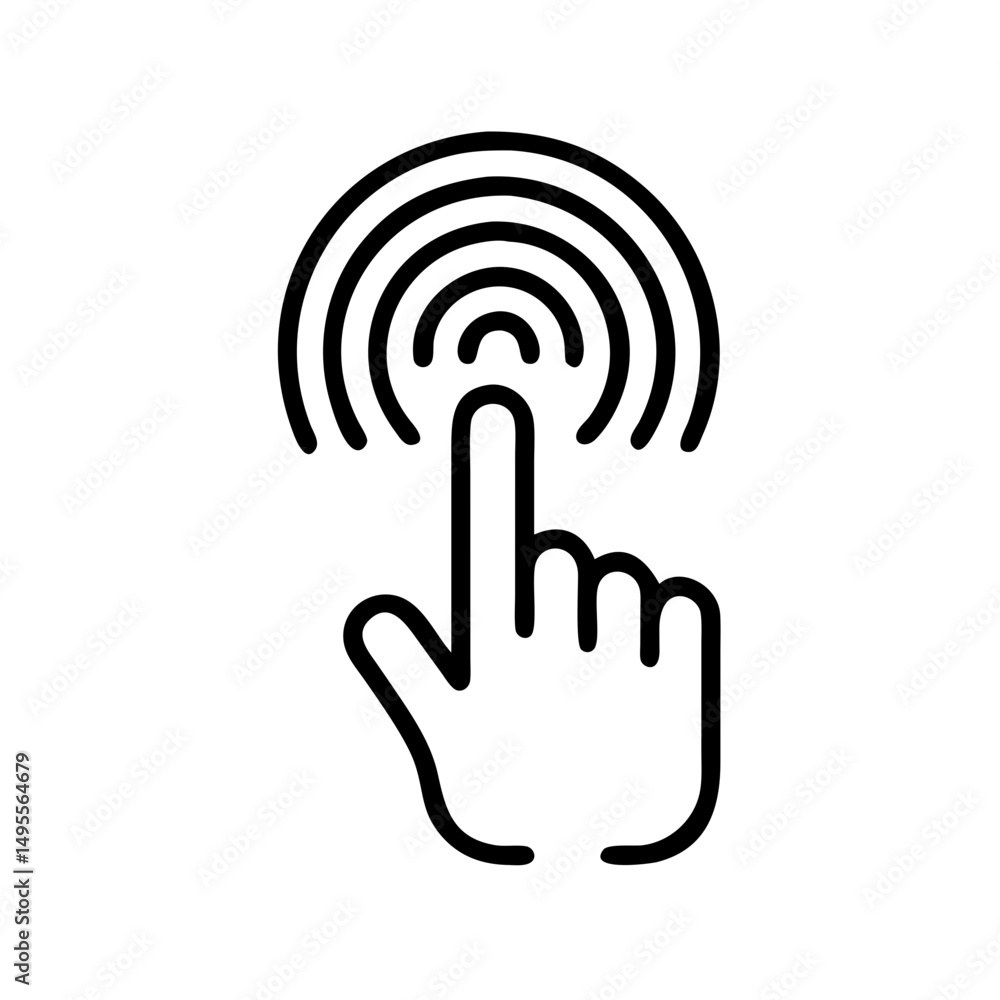 Poster black outline icon showing a finger touching a fingerprint sensor. could be used for security blogs 