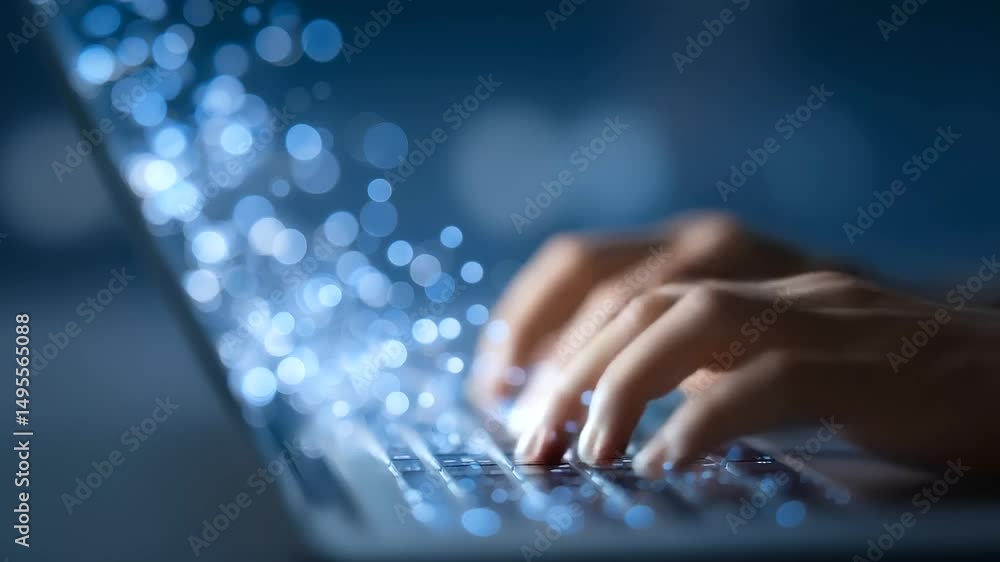 Poster explore a cutting-edge digital interface for content creation on a sleek laptop screen.