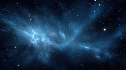 Naklejka premium Cosmic Blue Nebula Starscape with Ethereal Glow and Deep Space Background for Astronomy and Science Related Artwork