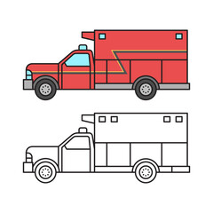 Red fire van rescue equipment icon isolated on white