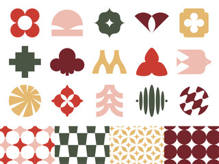 和の配色のアイコンとシンボルとパターン素材