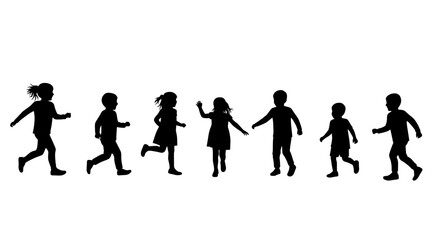 Children Playing Group Silhouette, Joyful Youth Energy Vector