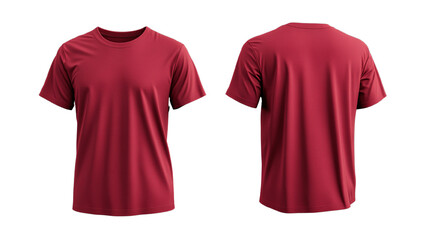 Crimson T-Shirt Display: Front and Back View Isolated on Dark Backdrop