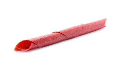 Delicious fruit leather roll on white background
