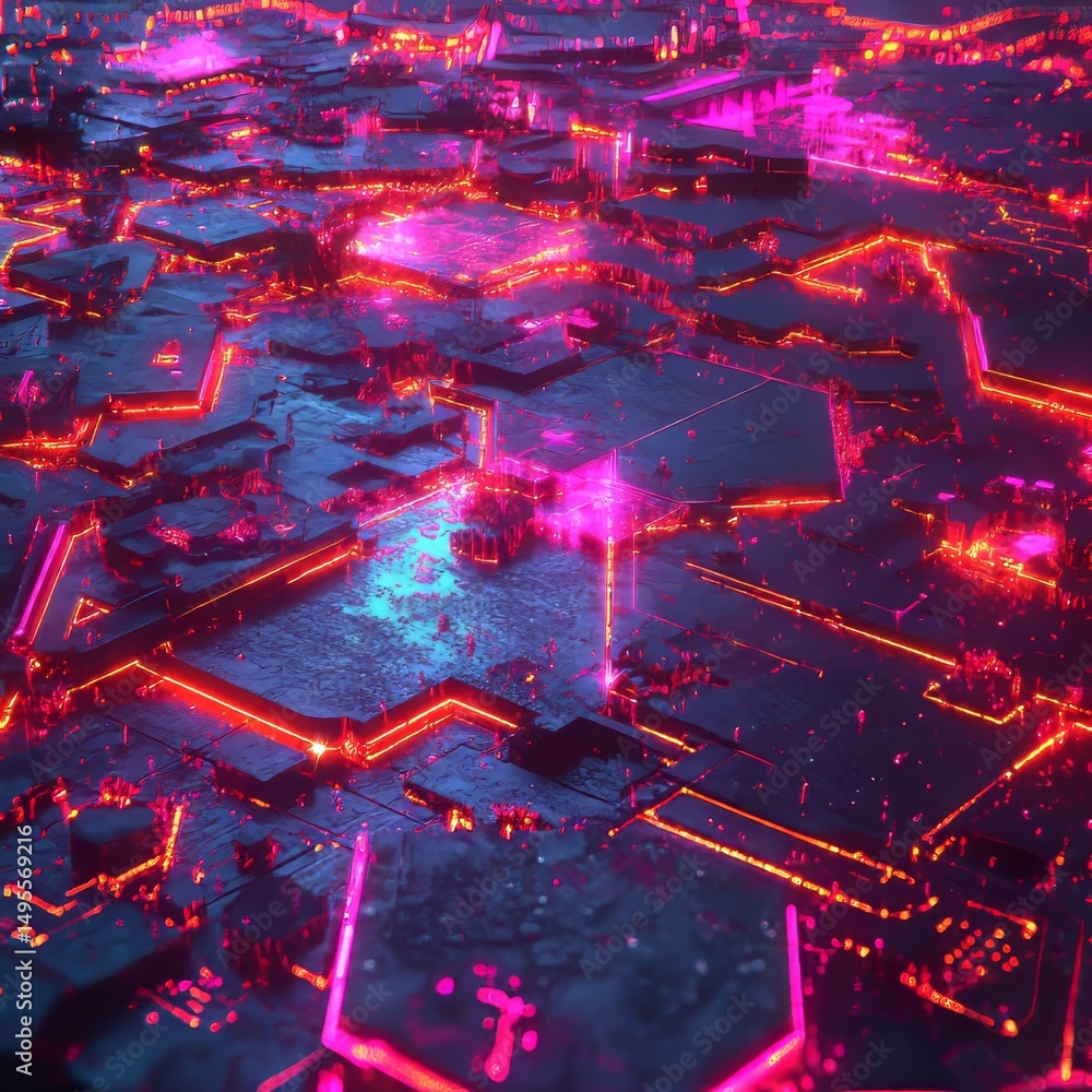 Aufkleber digital abstract artwork showcasing a firewall with a hexagonal glowing pattern