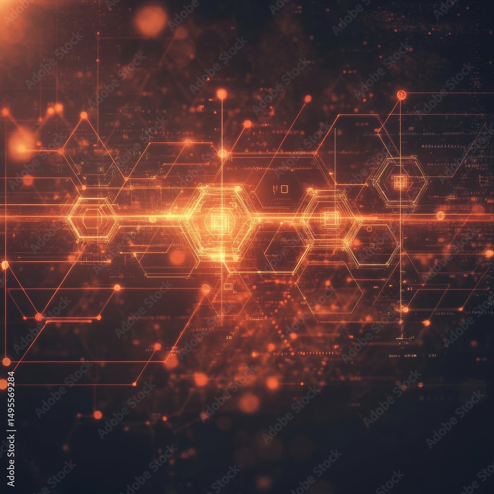 Leinwandbilder an abstract digital image of a firewall with a pattern of glowing hexagonal shapes