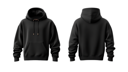 Detailed studio showcase of a modern and versatile black hooded sweatshirt