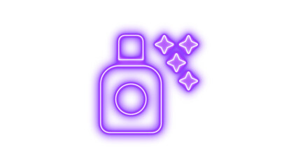 Neon glowing icon of a bottle with sparkles, symbolizing cleanliness or freshness, Neon spray can sparkles glow with transparent background