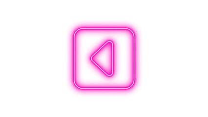 Glowing Neon Rewind Button Icon, Neon square caret left glow with transparent background