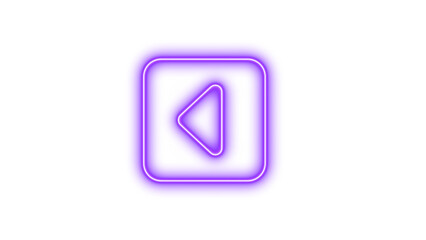 Glowing Neon Rewind Button Icon, Neon square caret left glow with transparent background
