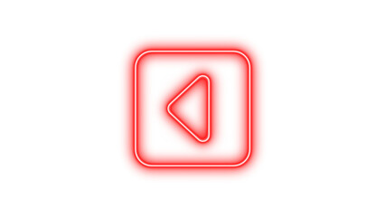 Glowing Neon Rewind Button Icon, Neon square caret left glow with transparent background