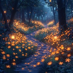 Magical forest path at night. Use Stock photo