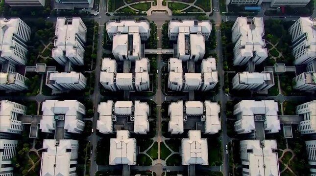 IT Complexes: Cinematic Top View, Grid Aligned