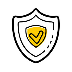 shield icon with a checkmark inside, outlined in black and filled with yellow, symbolizing security and verification, ideal for safety blogs or trust seals on websites.