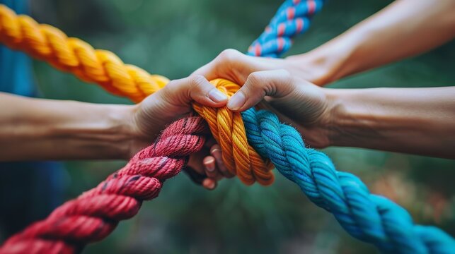 Robust and multifarious network rope team idea that incorporates braid, color background&nbsp;and cooperation with&nbsp;text space, Generative AI.