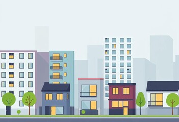 Geometric minimalist residential houses in a city Flat vector illustration , clean, minimal